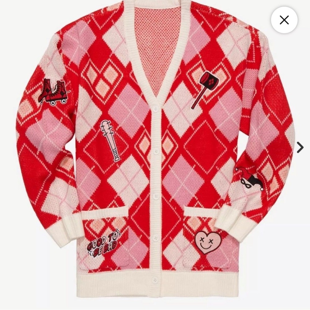 DC Comics Harley Quinn Diamond Cardigan Small Oversized Fit